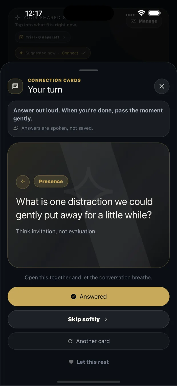 Connection card in Anchor Us