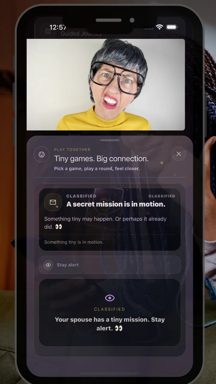 An Anchor Us Secret Mission displayed on a phone, showing that a playful secret mission is in motion between spouses.