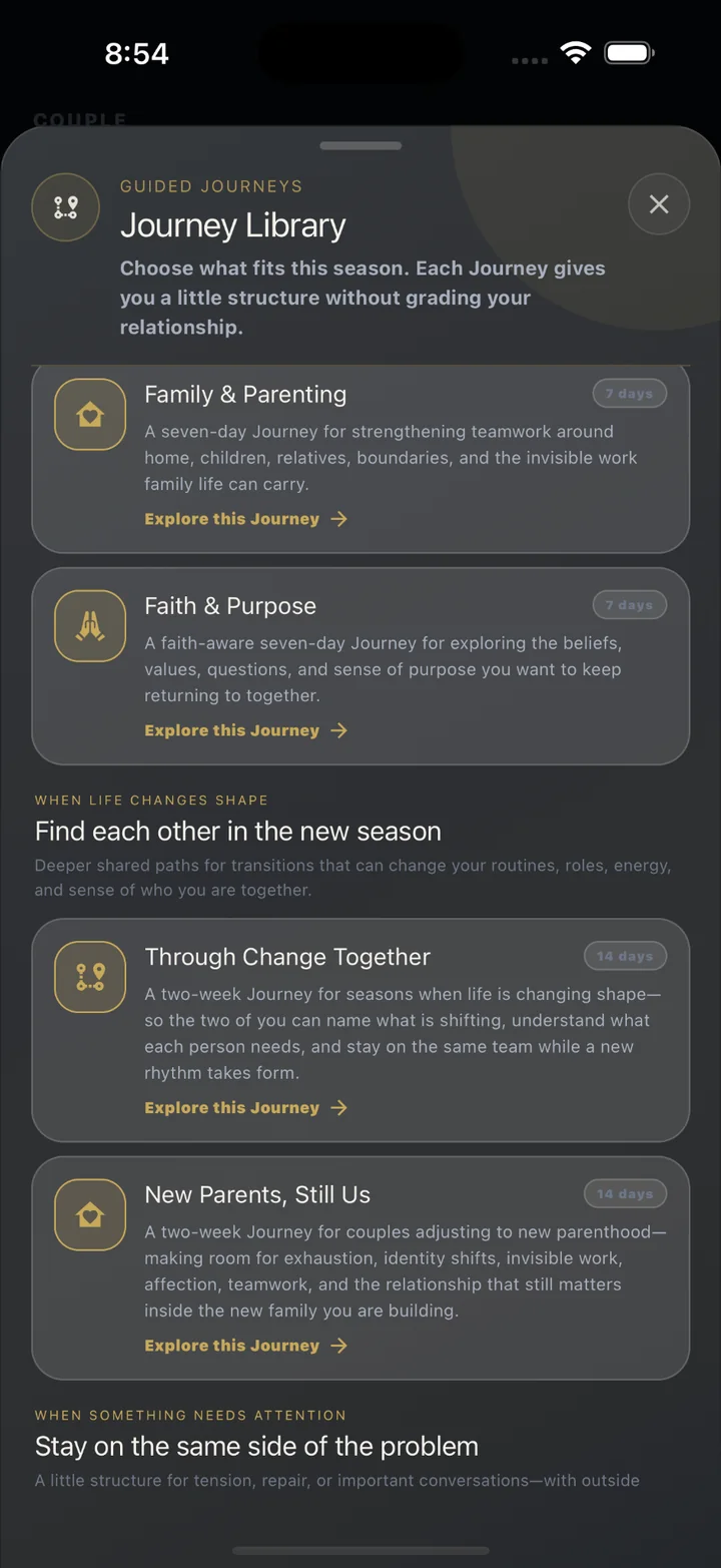 Anchor Us support chooser for a Guided Journey
